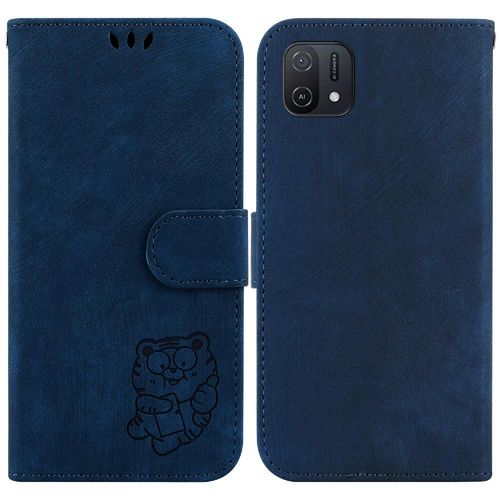 Étui Pour Oppo A16k Étui Portefeuille Tigre Mignon En Relief Flip Folio Carte De Poche Housse De Support - Bleu