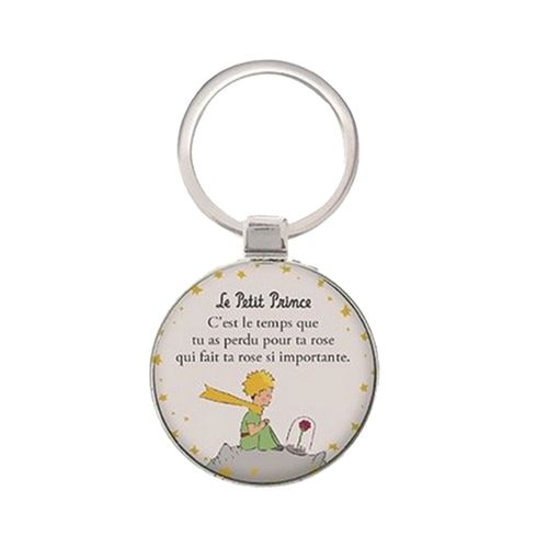 Porte clefs rond en métal le Petit Prince - La rose