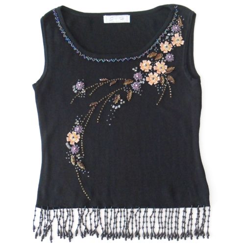 Débardeur Noir À Perles Multicolores. S.H. Taille S