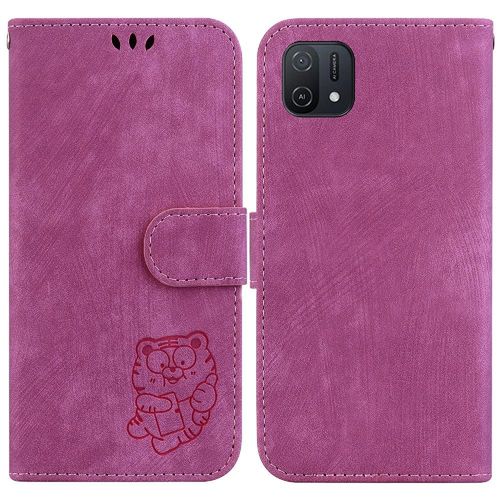 Étui Pour Oppo A16k Tigre Mignon En Relief Housse De Support Étui Portefeuille Flip Folio Carte De Poche - Rouge