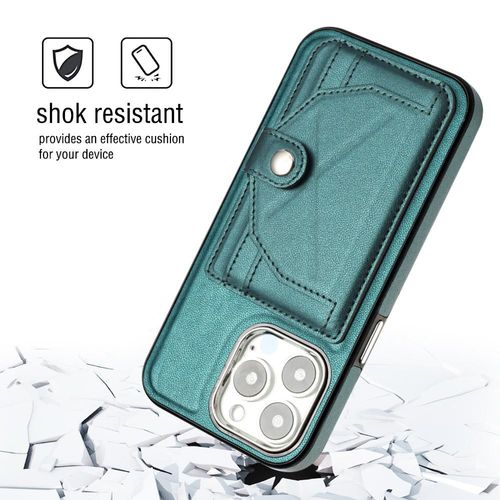 Étui Pour Iphone 15 Pro Max Housse De Protection Pour Bécote Titulaire De La Carte Cuir Pu Premium - Vert