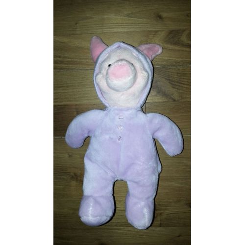 Doudou Petit Porcinet Pyjama Mauve Rose 25 Cm Capuche Nicotoy