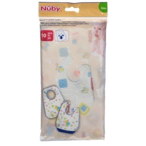 Nuby - Id4153 - Lot De 10 Bavoirs Jetables - Blanc Imprimés Couleurs