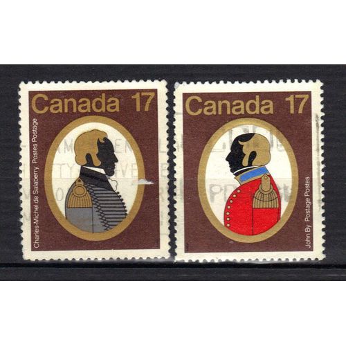 Canada 1979 : Personnalités Canadiennes : Silhouette De Charles-Michel De Salaberry, Officier Canadien / John By, Officier Canadien De Génie - Série De 2 Timbres Oblitérés