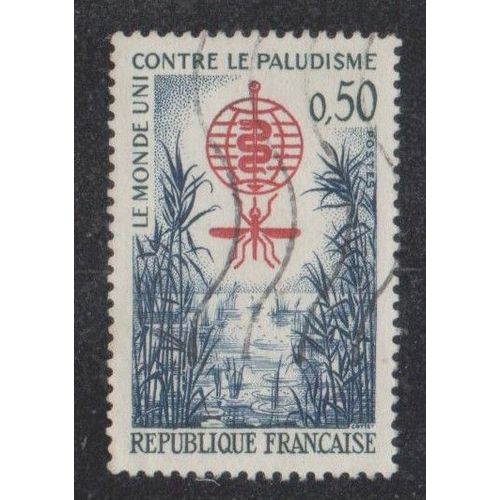 Timbre N°1338 Y&t 0,50 F Bleu, Vert Foncé Et Rouge Éradication Du Paludisme