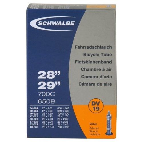 Schwalbe Dv19 Chambre À Air Noir 28 X 1 1/2 (700 X 38-42c) Valve Woods