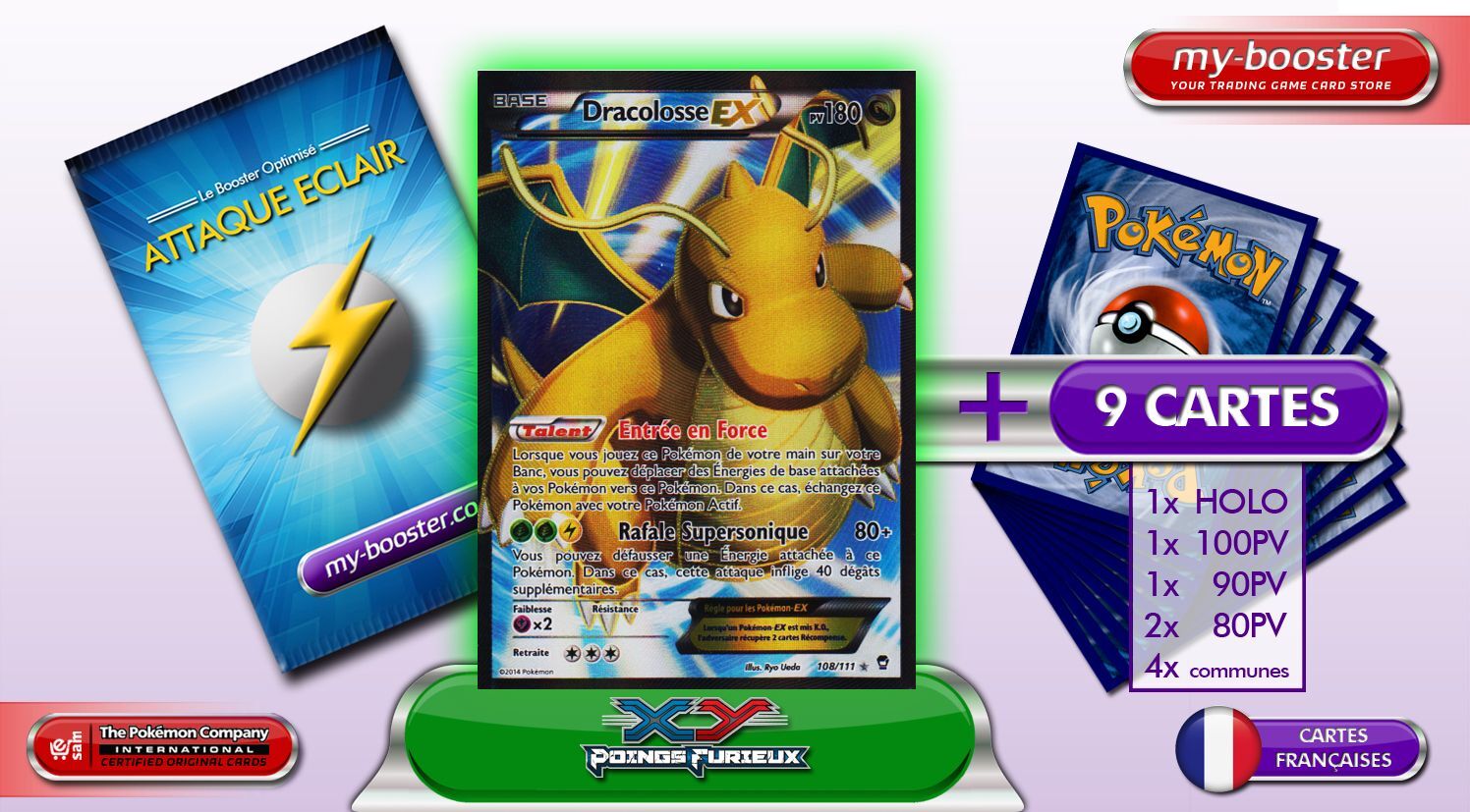Dracolosse Ex Full Art 108 111 180pv Xy 3 Poings Furieux Furious Fists Booster Optimise Attaque Eclair De 10 Cartes Pokemon Francaises Rakuten