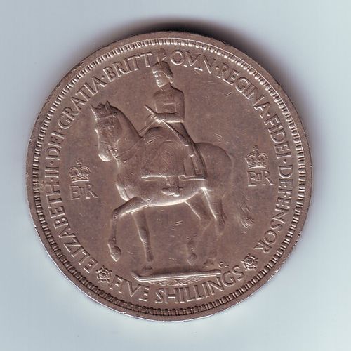 5 Shillings Royaume-Uni, 1953, Sacre D'elizabeth Ii, Cupro-Nickel, Tranche Gravée 