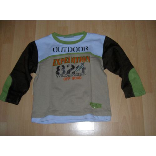 Sweat Ou Pull Over Manches Longues Marron Beige Vert Et Bleu Motif Poitrine Outdoor Expedition Wiilderness Off Road Taille 8 Ans