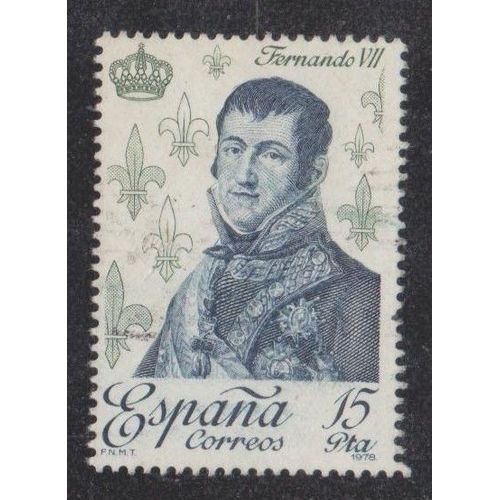 Timbre D'espagne N°2144 Y&t 15 P Vert-Olive Et Bleu Rois Et Reines D'espagne Ferdinand 7