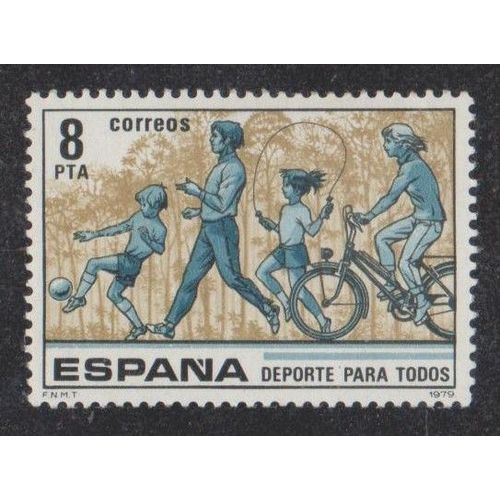 Timbre D'espagne N°2163 Y&t 8 P Noir, Bistre Et Bleu Le Sport Pour Tous