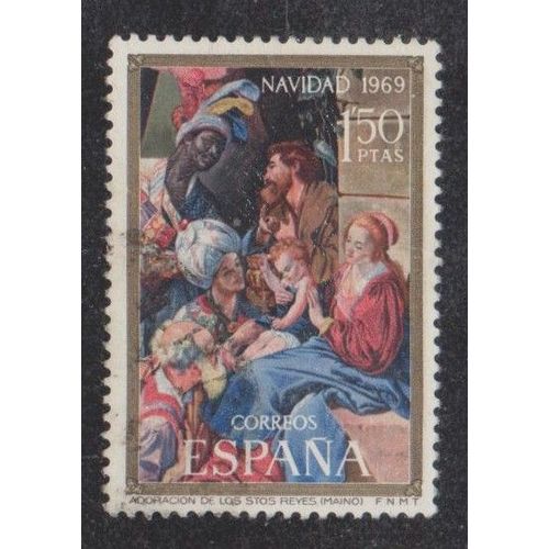 Timbre D'espagne N°1601 Y&t 1,50 P Polychrome Noël Adoration Des Rois Mages Par Maino