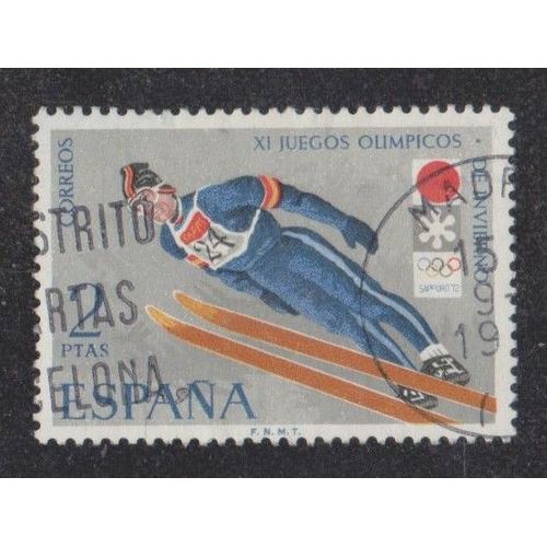 Timbre D'espagne N°1728 Y&t 2 P Polychrome 11èmes Jeux Olympiques D'hiver De Sapporo Saut À Ski