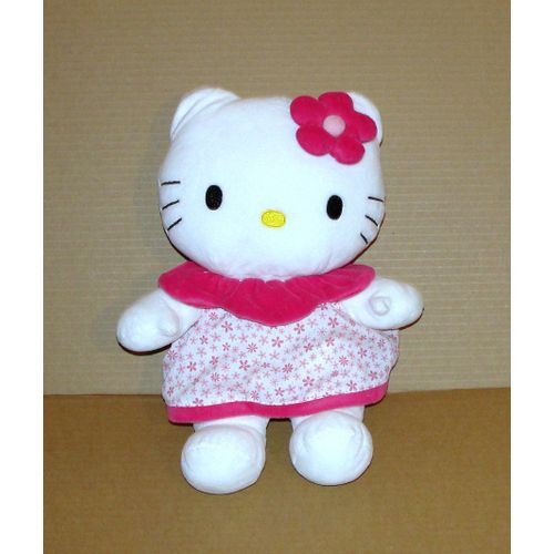 Hello Kitty En Robe Blanche À Col Et Fleurs Rose Peluche Doudou  30cm Officiel Hello Kitty Sanrio Jemini 
