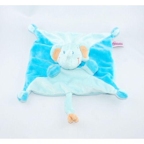 Pommette Doudou Elephant Bleu Orange Plat Carré 