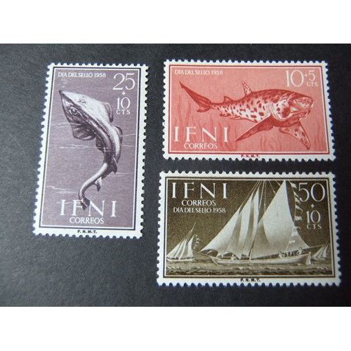 Timbres Ifni 1958 - Journée Du Timbre ( Requin ,Raie,Bateaux De Peche ) - Yvert & Tellier Nº 123 /125 ** Mnh 