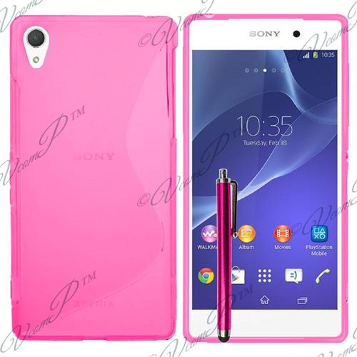Sony Xperia T3 D5103 D5102 D5106: Housse Etui Pochette Coque S Silicone Gel+ Stylet- Rose