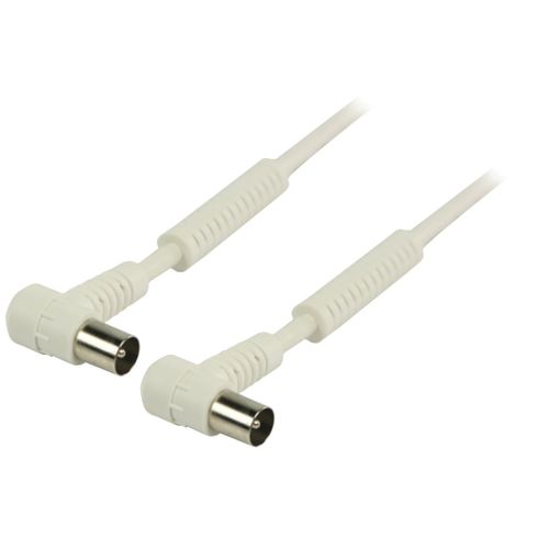 Câble d'antenne coaxial 100 Hz à connecteur coaxial mâle coudé vers coaxial femelle coudé 25,0 m blanc