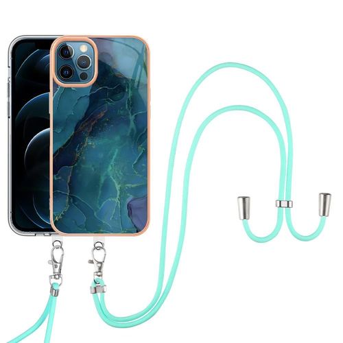 Étui Pour Iphone 15 Pro Max Lanière À Bandage Détachable Pare-Chocs En Tpu Souple Marbre Couverture - Vert