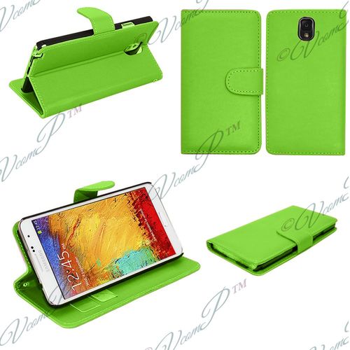 Samsung Galaxy Note 3 N9000/ N9002/ N9005/ N9006: Etui Portefeuille Livre Housse Coque Pochette Support Vidéo Cuir Pu Vert