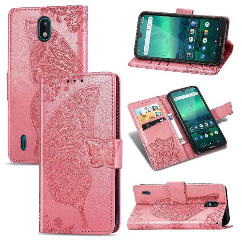 Étui Pour Nokia 1.3 Aile Affaires Portefeuille Multi-Couleur Papillon - Couleur Rose