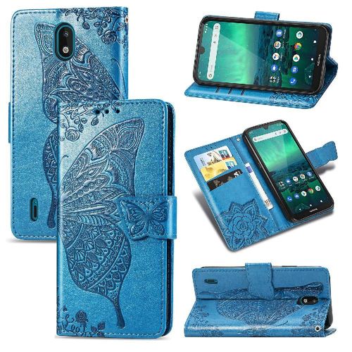 Étui Pour Nokia 1.3 Aile Affaires Portefeuille Multi-Couleur Papillon - Bleu