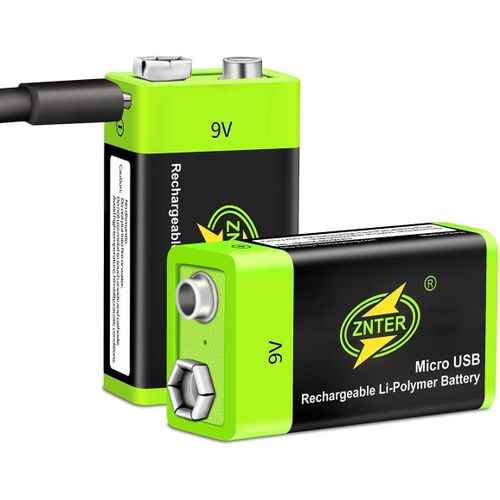 9v Batterie 600mah,2pack-9v Lithium Pile Usb Rechargeable,Jusqu' 3000 Cycles Avec Port De Charge Micro Usb,Convient Aux Dtecteurs De Fume,Chauffe-Eau,Cuisinire  Gaz,Lampes De Poche,Guitare