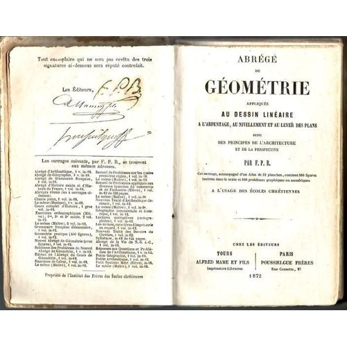 Abrege De Geometrie Appliquee Au Dessin Lineaire A L'arpentage, Au Nivellement Et Au Lever Des Plans Suivi Des Principes De L'architecture Et De La Perspective   de f.a.m.  Format Cartonn 