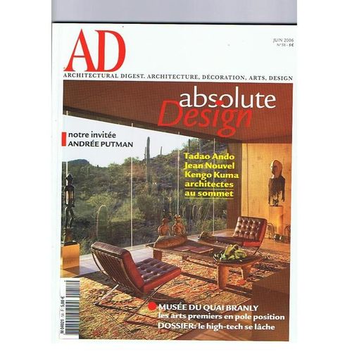 Ad ( Architecture Design)  N 58 : Absolu Design Tadao Ando, Jean Nouvel, Kengo Kuma, Muse Du Quai Branly, Les Arts Premiers En Pole Position
