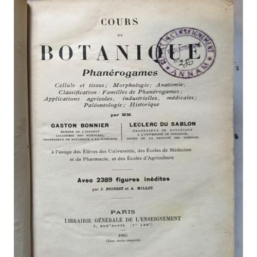 Cours De Botanique, Phanrogames   de BONNIER/LECLERC DU SABLON