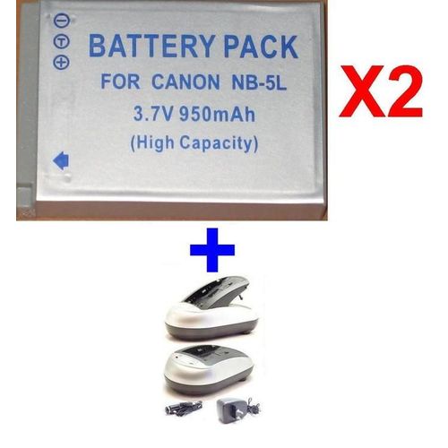 CHARGEUR + 2 BATTERIES Pour Canon NB-5L NB5L SD700 IXUS 800 850 *950mAh*