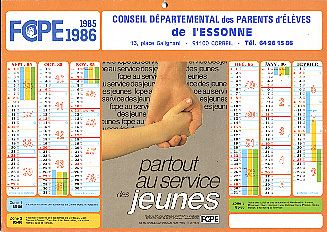 Calendrier FCPE 1985-1986 - Calendrier | Rakuten