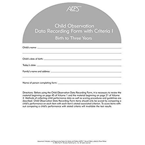Assessment, Evaluation, And Programming System For Infants And Children (Aeps(R)), Child Observation Data Recording Form I    Format Livre-CD 