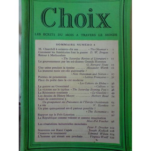 Choix - Les crits Du Mois  Travers Le Monde 1945  N 4 : M. Churchill  70 Ans - Comment Les Amricains Font La Guerre Etc...