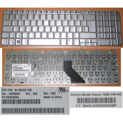 Clavier QWERTZ ALLEMAND pour HP DV7 DV7-1000 Series Silver / Gris, P/N: 9J.N0L82.10G, Model: NSK-H810G