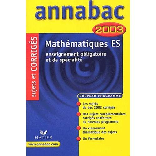 Mathmatiques Terminale Es - Sujets Et Corrigs 2003   de richard brhret  Format Broch 