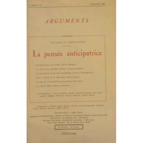 Argument N9 1958: La Pense Anticipatrice de Collectif