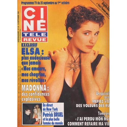 Cin Tl Revue (Edition Belge) / 24-09-1992 N 39 : Elsa (3p) - Brigitte Bardot (1p) - David Hasselhoff (2p) - Patrick Bruel (2p) - Tom Cruise (4p) - Anthony Perkins (2p)