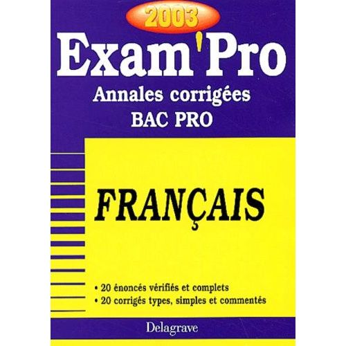 Franais Bac Pro - Annales Corriges 2003   de Montigny Isabelle de  Format Broch 