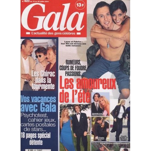 Gala / 19-07-2001  N 423 : Jennifer Lopez (3p) - U2 (2p) - George Clooney (1p) - Amanda Lear (1/74p) - Andr Agassi / Steffi Graf (1p) - Sarah Ferguson (4p) - Christian Lacroix (4p)