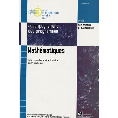 Mathmatiques Cycle Terminal De La Srie Littraire Option Facultative 1e Tle - Accompagnement Des Programmes   de pierre arnoux  Format Broch 