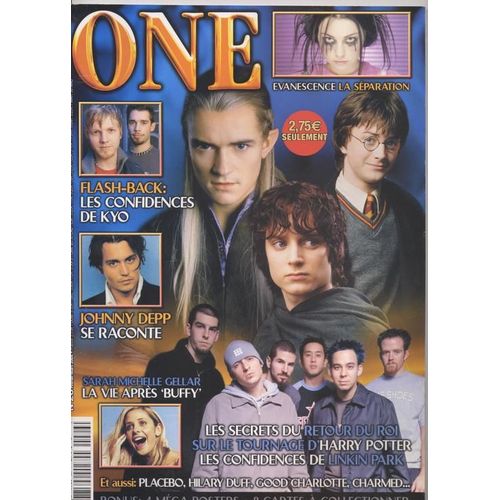 One / 02-2004  N 26 : Johnny Depp (2,5p) - Sarah Michelle Gellar (2p) - Evanescence (2p) - Lindsay Lohan (2p) - Kyo (2p) - Placebo (2p) - Harry Potter (4p) - Courteney Cox (2p) - Linkin Park (2p)