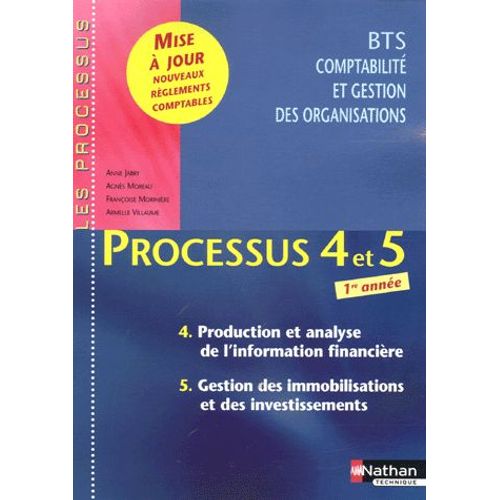 Processus 4 Et 5 Bts Cgo 1e Anne - Production Et Analyse De L'information Financire, Gestion Des Immbilisations Et Des Investissements   de Anne Jarry  Format Broch 