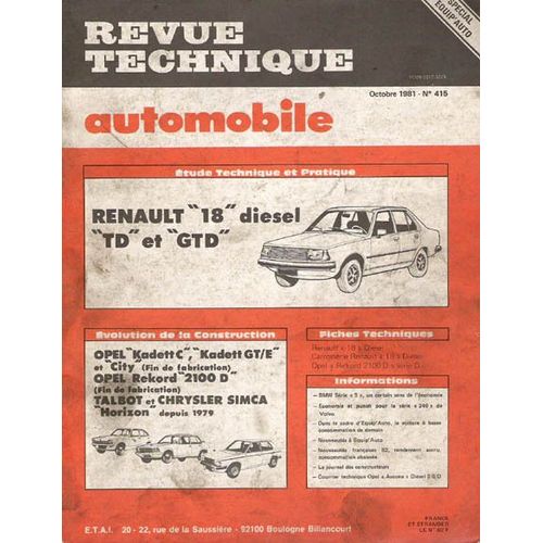 Revue Technique Automobile  N 415 : Renault 18 Diesel/Td Et Gtd