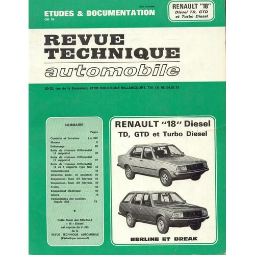 Revue Technique Automobile  N 4152 : Renault 18 Diesel Td Et Turbo Diesel