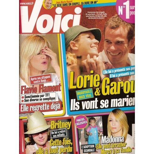 Voici  N 00001039f : Garou, Lorie, Flavie Flament, Jean-Marie Bigard (Interview) Britney Spears, Madonna, Koxie, Lara Fabian, Karl Lagerfeld, Amanda Lear, Cline (Jacques Martin) Jennifer Aniston