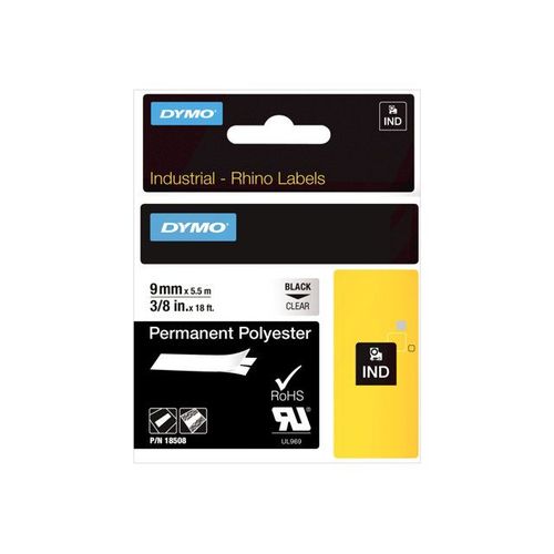 Dymo - Ruban De Polyester Permanent - Noir Sur Transparent - Rouleau (0,9 Cm X 5,5 M) 1 Rouleau(X) - Pour Rhino 4200, 6000, 6000 Hard Case Kit