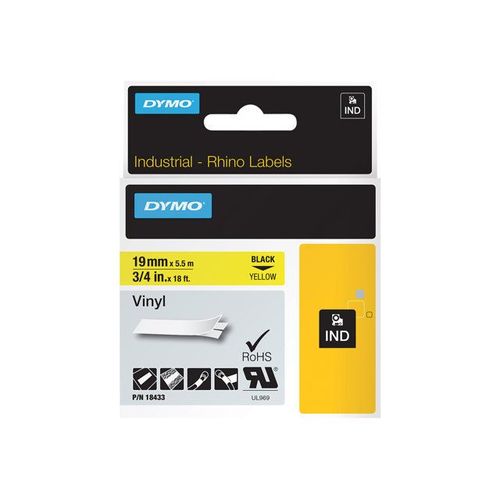 Dymo - Vinyl Adhsif - Noir Sur Jaune - Roll (1.9 Cm X 5.5 M) 1 Rouleau(X) - Pour Rhino 4200, 6000, 6000 Hard Case Kit; Rhinopro 5000