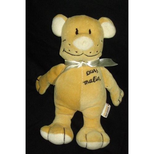 Doudou - Ours Malin Jaune Avec Noeud Autour Du Cou