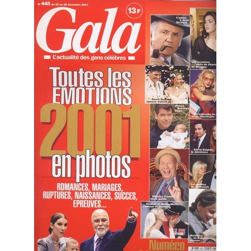 Gala / 20-12-2001  N 445 : Celine Dion (1p) - Pamela Anderson (1p) - Jennifer Lopez (1/2p) - Julia Roberts (1p) - Isabelle Boulay (1/4p)